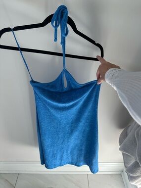 Blue Halter Knit Terry Dress- Women